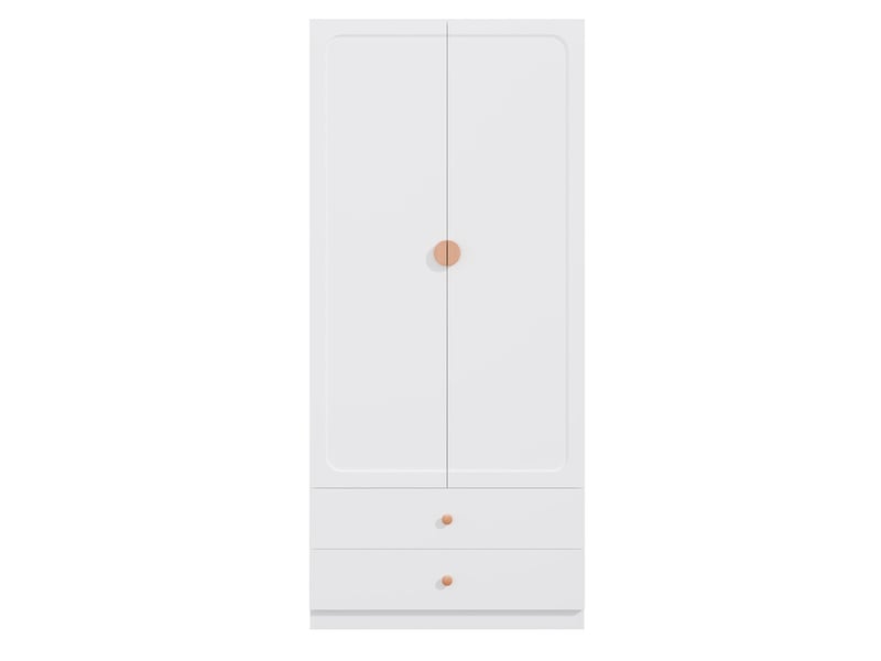  Armoire avec poignées en bois massif, 200 x 90 x 45 cm, 2 tiroirs, 1 penderie et espace de rangement, design moderne, blanc  - Conforama A