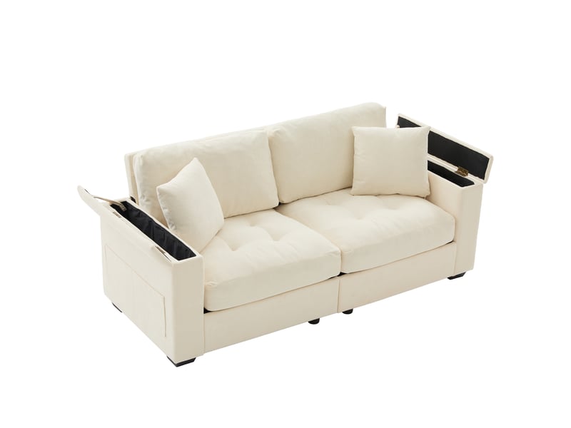 Canapé 2 places, canapé de salon, en chenille, beige, design moderne, 180 cm, mobilier pour espace de vie, pour salon et séjour  - Conforama B
