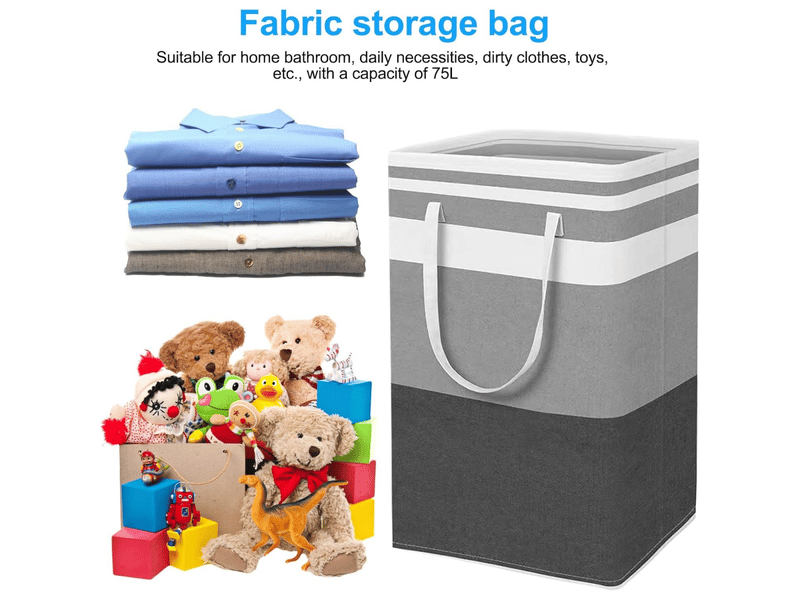  Lot de 2 paniers à linge grands, imperméables et pliables, avec poignées extensibles, 75 l, gris dégradé (linge, jouets)  - Conforama D