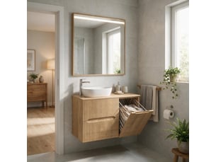 Ensemble salle de bain avec panier à linge novo l.160 cm effet chêne hikora