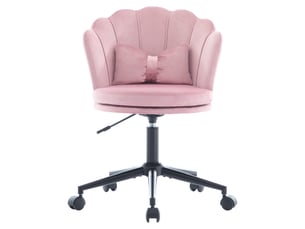 Fauteuil de bureau pivotant en velours, hauteur réglable 73-83 cm avec coussin - rose