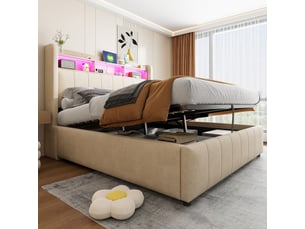 Lit coffre 140x200 cm <strong>ZERBACO</strong> <strong></strong> coloris beige