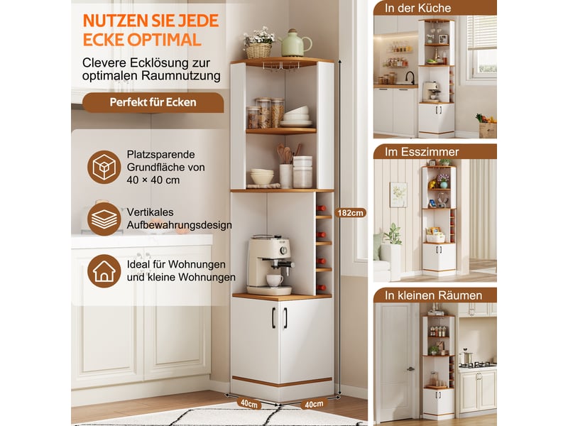 Meuble bar d’angle na 40×40×182 cm avec casier à vin, porte-verres et portes d’armoire - Conforama E