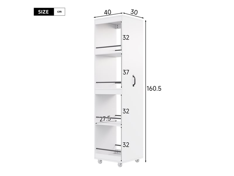  Bibliothèque étroite à roulettes en mdf blanc 40 x 30 x 160.5 cm N880P514602W - Conforama C