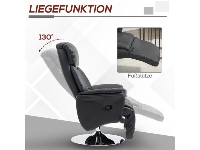  Fauteuil relax inclinable manuel noir, pivotant à 360 degrés, avec repose-pieds escamotable et dossier haut pour le salon  - Conforama B