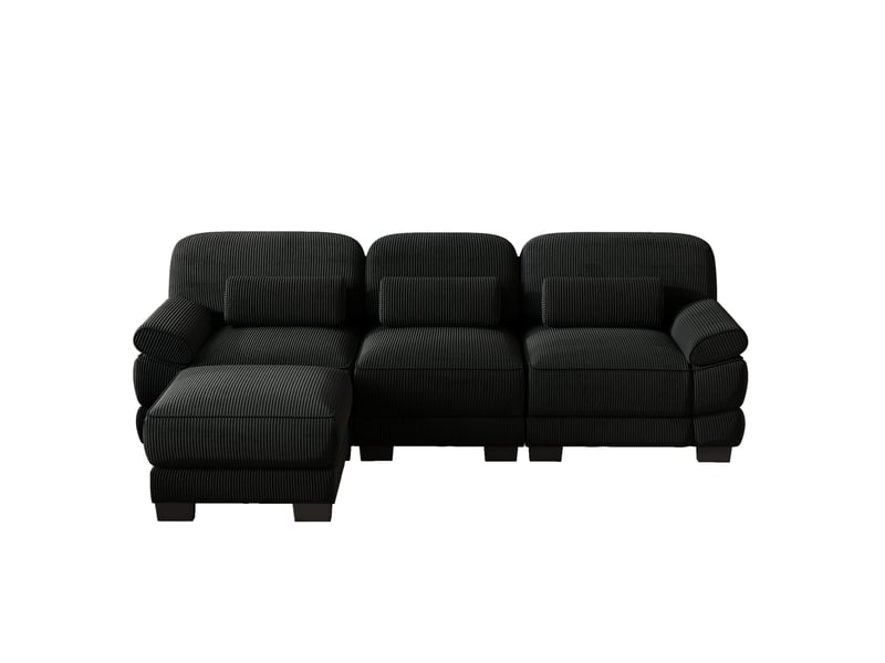  Canapé d'angle modulable 3 places en l 265x161x94 cm en velours côtelé noir  - Conforama D