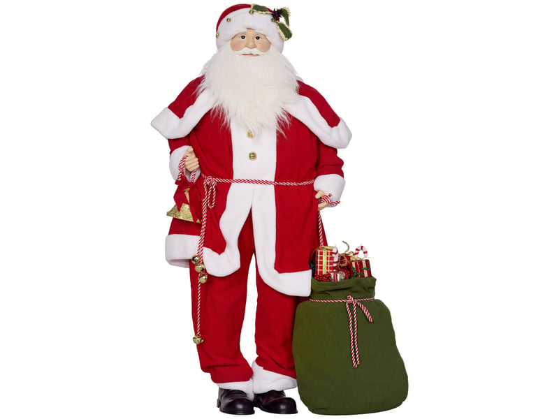  Figurine de père noël, debout de père noël rouge traditionnelle 140 cm avec sac de cadeaux, effets sonores et cloche  - Conforama A