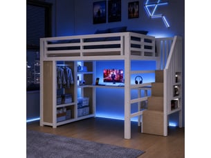 Lit mezzanine 140x200 cm <strong>OKMYHOME</strong> <strong></strong> coloris blanc