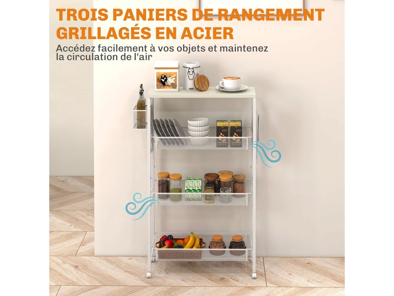  Desserte de cuisine à roulettes 3 paniers blanc 58 x 18,5 x 87 cm  - Conforama D