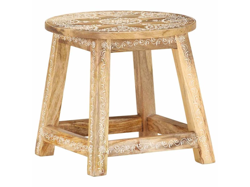  Tabouret bas, ottoman peint à la main 38x38x35 cm bois de manguier solide  - Conforama B