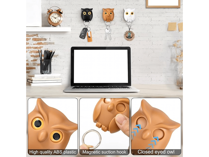  3 pièces porte-clés mural adhésif tableau à clés pour montage créative magnétique key holder avec design yeux ouverts et fermés, noir  - Conforama D