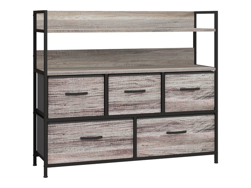  Meuble de rangement style industriel commode 98l x 29p x 85h cm 5 tiroirs en tissu pliables et amovibles et étagères -  - Conforama B