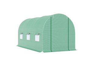 Serre de jardin tunnel 4,5l x 2l x 2h m châssis tubulaire acier galvanisé renforcé 1,8 cm 6 fenêtres 1 porte vert
