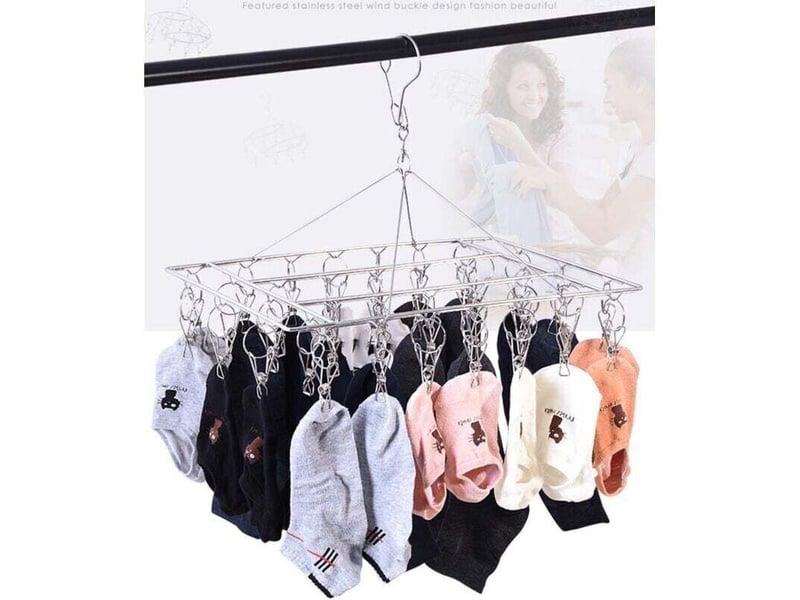  Cintre suspendu 36 pinces inox coupe-vent, séchage chaussettes, sous-vêtements et serviettes  - Conforama D