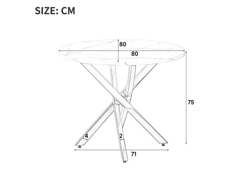 Table à manger ronde,80x80x75 cm,mdf,effet marbre blanc et métal argenté - Conforama C