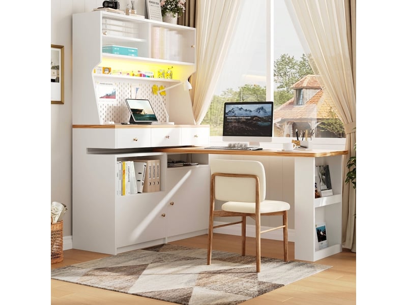  Buffet de cuisine haut blanc 137x45x178 cm avec tiroirs et portes  - Conforama B