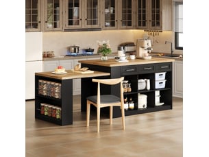 Îlot de cuisine multifonctionnel 150x90x90 cm avec table extensible mdf naturel et noir