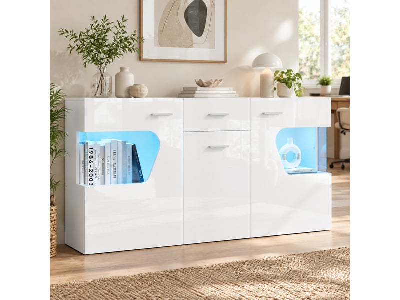  Buffet 3 portes avec éclairage led et tiroir 140 cm evryae  - Conforama B