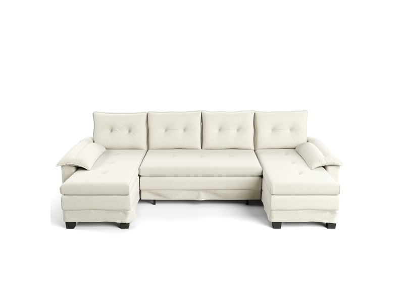  Fauteuil canapé panoramique en u chenille beige avec tiroirs intégrés et port usb pour salon moderne  - Conforama A