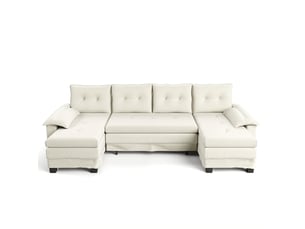 Fauteuil canapé panoramique en u chenille beige avec tiroirs intégrés et port usb pour salon moderne