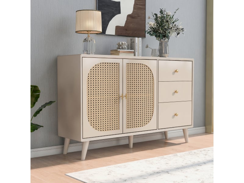  Buffet 2 porte(s) 3 tiroir(s) - 120 cm beige panneau de particules buffet beige - Conforama E