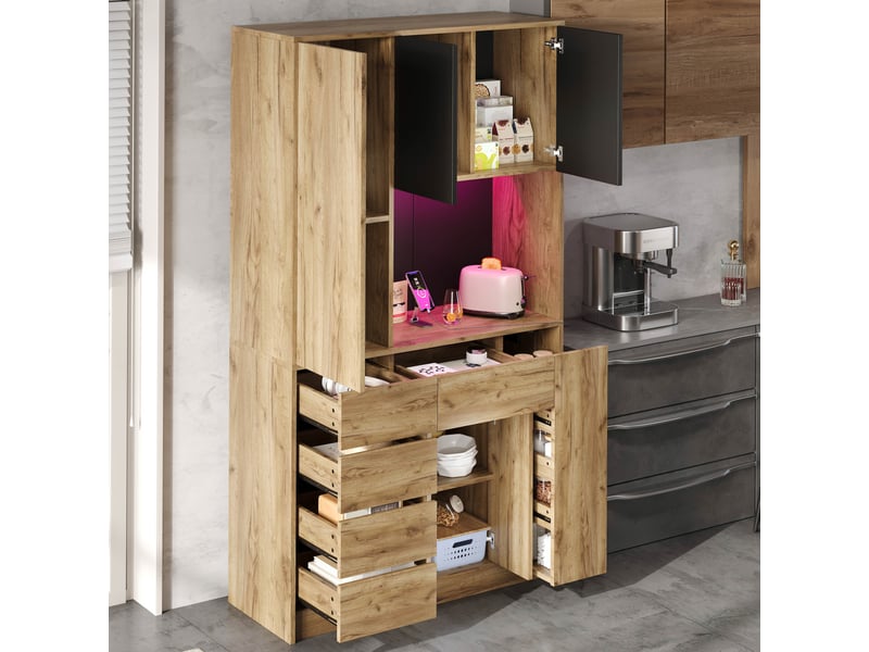 Meuble de cuisine avec plan de travail muvano, range-épices coulissant 4 niveaux, 105 × 40 × 185 cm - Conforama D