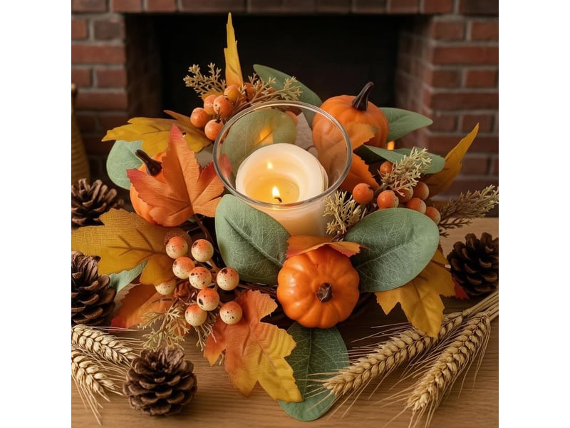 Couronne de bougie décorative feuilles d'érable – décoration automnale pour bougie pilier-style 5 - Conforama D