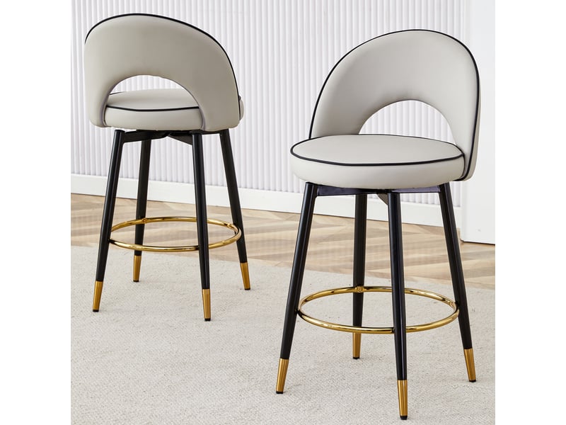 Lot de 2 tabourets de bar 44x47.4x92cm – pivotants à 360° avec dossier ajouré et repose-pieds – similicuir pu - gris  - Conforama D