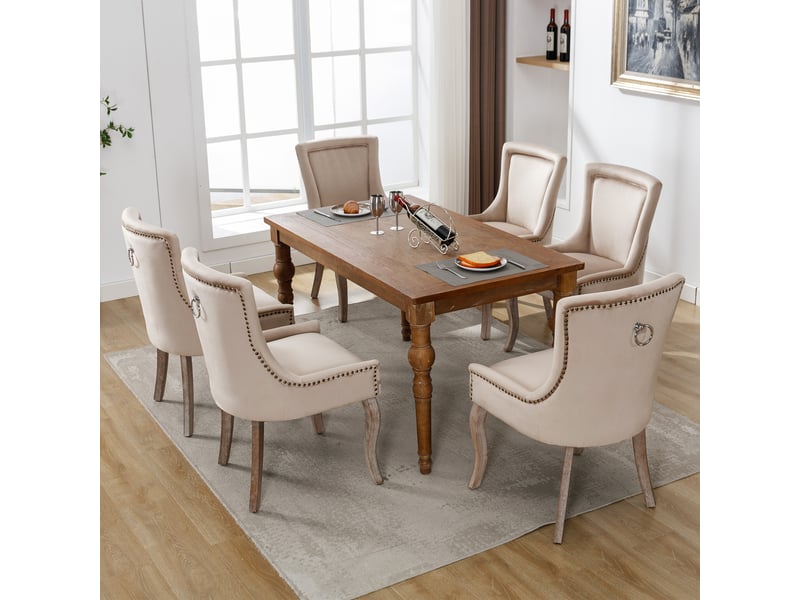  Lot de 6 chaises en velours coloris beige avec pieds en bois massif  - Conforama E