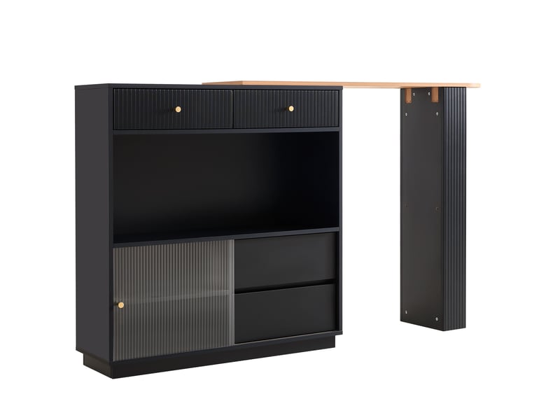  Table bar extensible pivotante avec rangement led 120x30x100 cm noire  - Conforama D