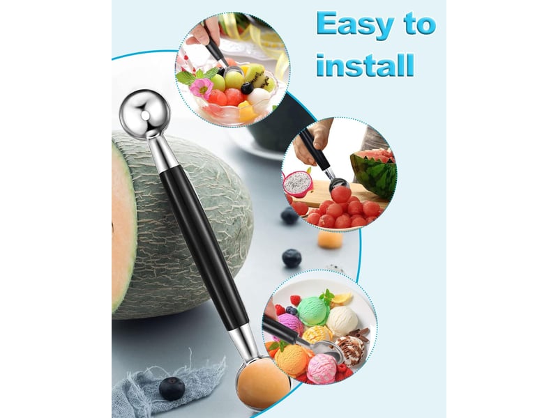  1pcs paquet de cuillère à boule de melon à fruits double face, 18 cm cuillère parisienne de melon 2 en 1 cuillère à boule en acier inoxydable  - Conforama D