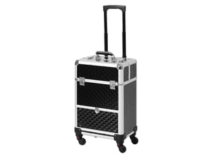 Trousse de maquillage professionnelle avec tiroir, valise à roulettes pour les voyages et le travail, 34 x 25 x 62 cm, noire