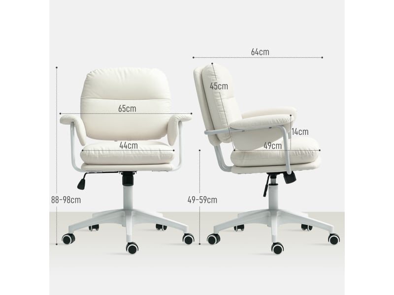  Palanot chaise de bureau réglable pivotante à roulettes en simili cuir blanc  - Conforama C