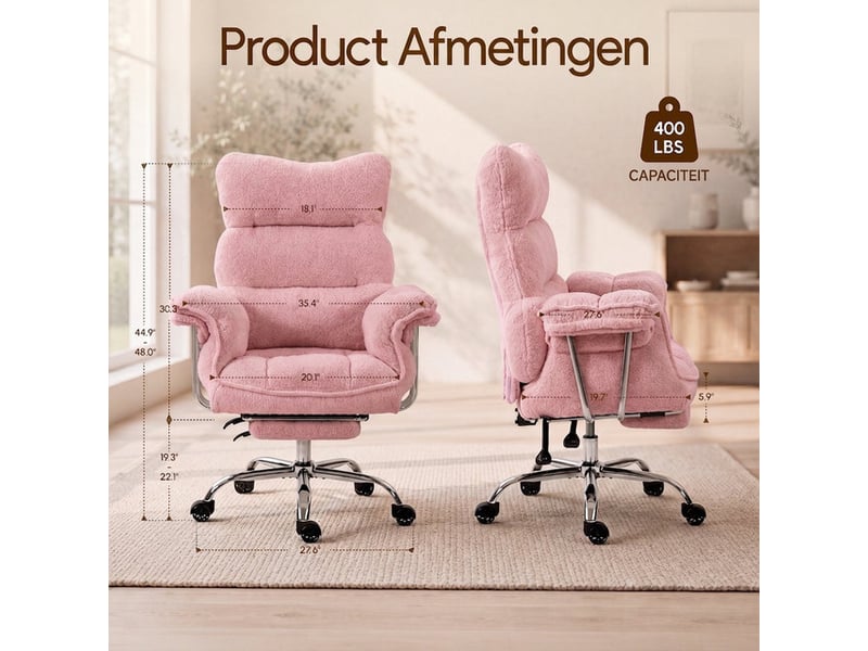  Dowinx fauteuil gaming ergonomique avec repose-pieds, ressorts ensachés, revêtement teddy fleece, charge max. 181 kg,rose  - Conforama E