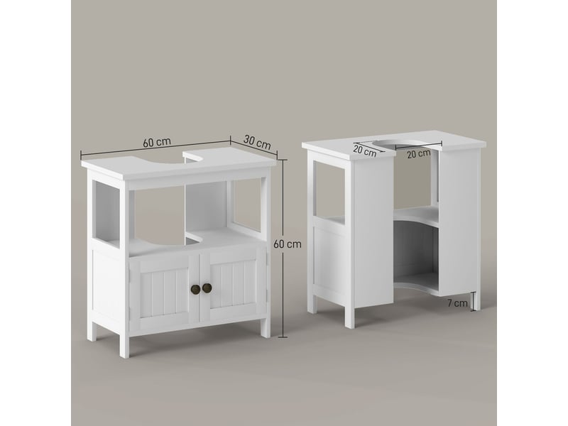  Meuble sous-évier avec 2 portes et étagère ouverte, meuble sous-évier indépendant, 60 x 30 x 60 cm, blanc  - Conforama E