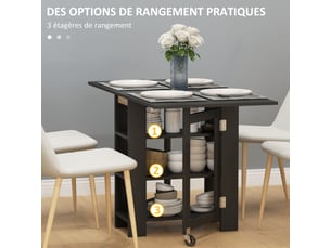 Table de cuisine table de salle à manger pliable amovible 3 étagères 2 abattants design moderne noir 120 x 60 x 75 cm