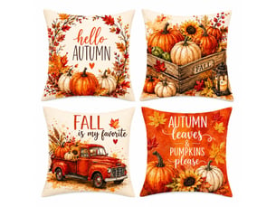 Lot de 4 housses de coussin 45x45cm, motif automnal – déco intérieure pour canapé et chambre (sans oreiller)-style 2
