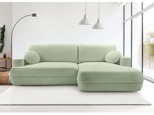 Canapé d'angle droit convertible <strong>AX LIVING </strong> <strong>Peoni</strong> 4 places Velours vert avec coffre de rangement