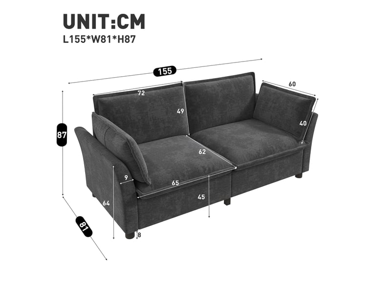  Canapé 2 places canapé nuage avec assise épaisse, 2 coussins d’accoudoir, montage facile, revêtement en chenille, gris OPULERANE TRADING LTD - Conforama C