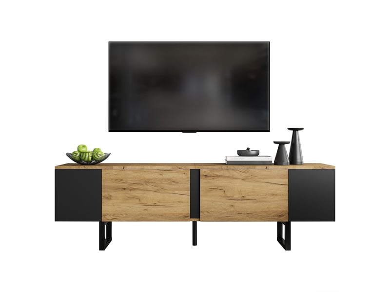  Meuble tv avec deux caissons latéraux et des étagères ouvertes, couleur naturelle  - Conforama A