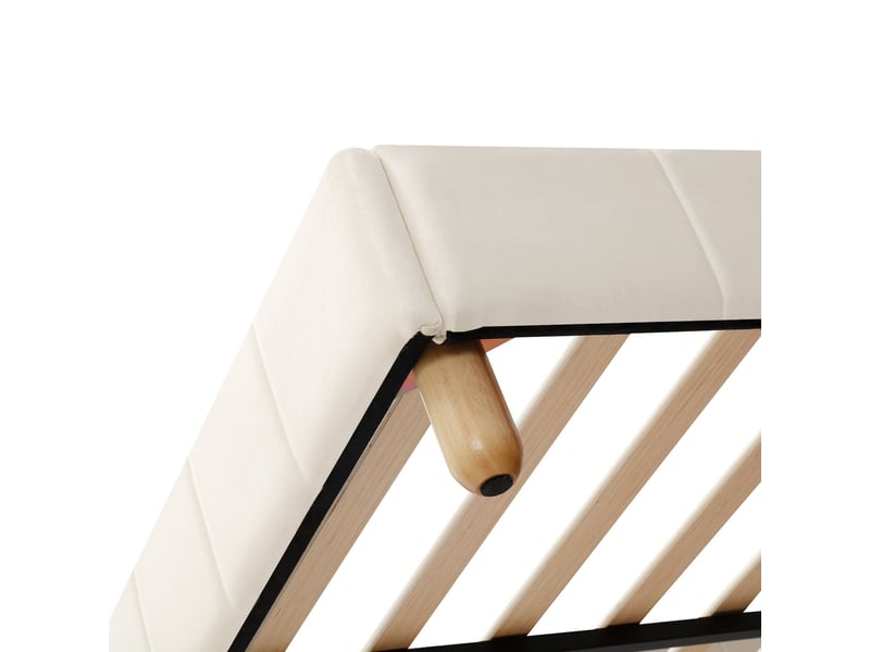  Lit 140 x 200 cm, lit en velours beige avec tête de lit rembourrée, barrière de sécurité, pieds en bois massif  - Conforama D