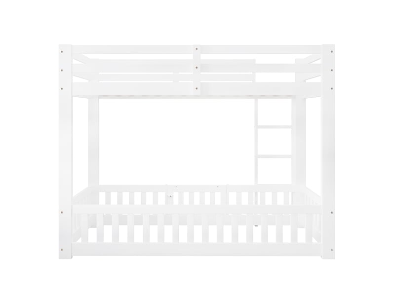  Lit superposé en bois massif blanc 90x200cm avec escalier droit, rampe, porte et espace libre sous le lit  - Conforama A