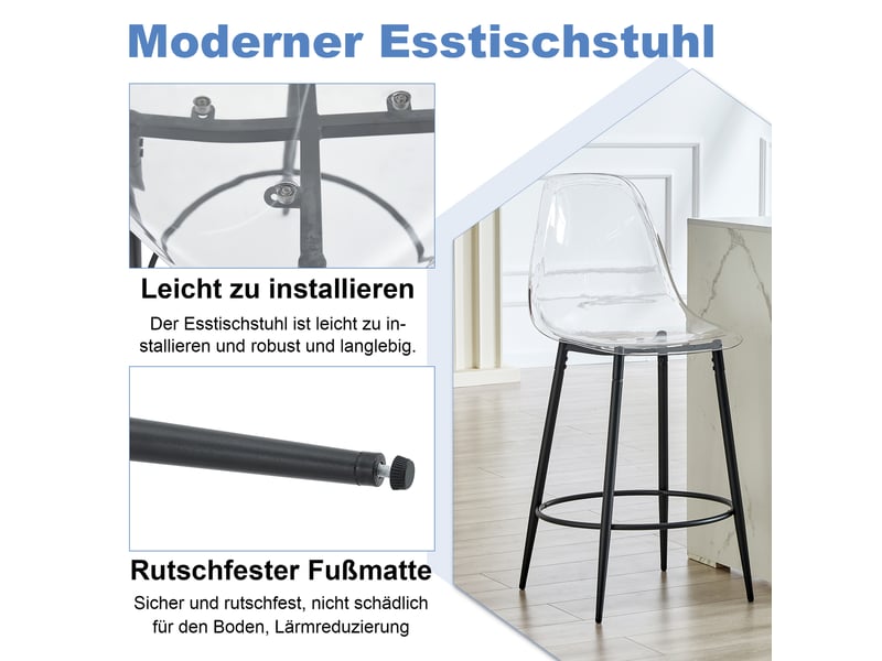  Lot de 2 tabourets de bar,48,5x48,5x102 cm,pet transparent et métal,noir  - Conforama E