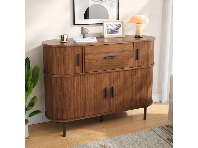 Buffet à 2 niveaux avec portes coulissantes et tiroir pour salon 110×35×81,5 cm noyer - Conforama D