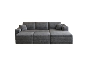 Canapé d'angle 5 places en l gris foncé, canapé 241 cm en velours côtelé, assise profonde et confort moelleux pour le salon