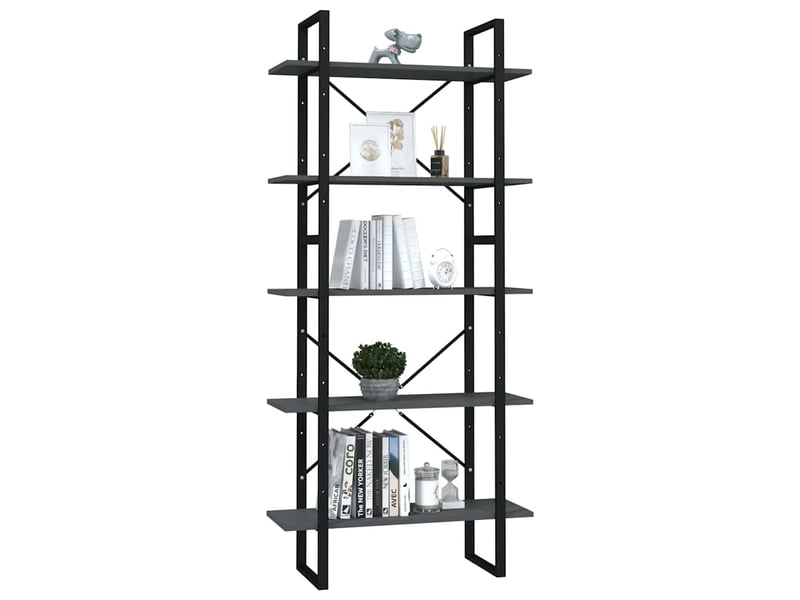  Bibliothèque à 5 niveaux, armoire à livres gris 80x30x175 cm bois d'ingénierie  - Conforama C