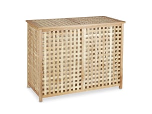 Panier à linge moderne avec 2 compartiments 60 x 40 x 30 cm stable et robuste en bois de noyer 13_0003288