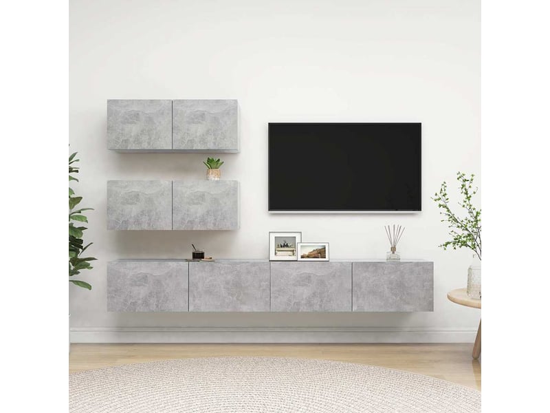  Ensemble de meubles tv 4 pcs gris béton bois d'ingénierie shl64075  - Conforama B