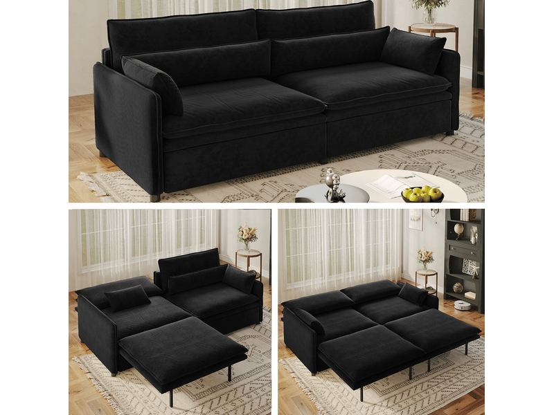  Canapé-lit convertible 3 places modenvie 206 x 91 x 86 cm avec rangement en chenille noir  - Conforama E