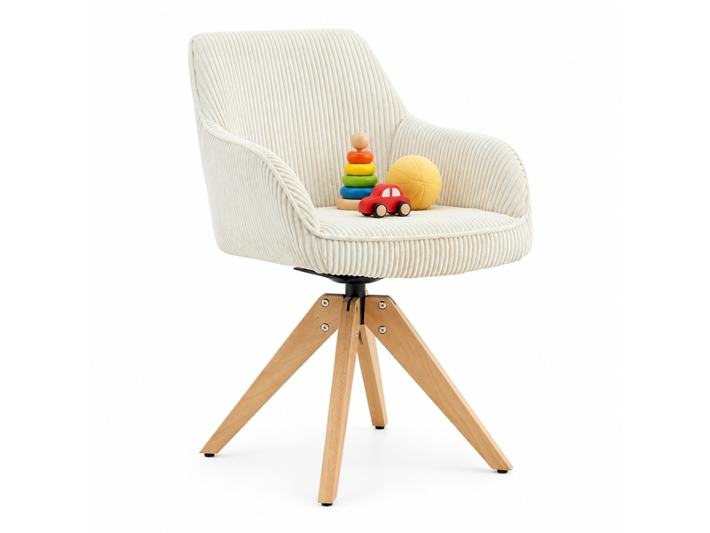  Chaises salle à manger pivotantes 2 pièces 56x44x84 cm, accoudoirs, rotation 360°, piètement bois, tissu velours rayé blanc crème  - Conforama A